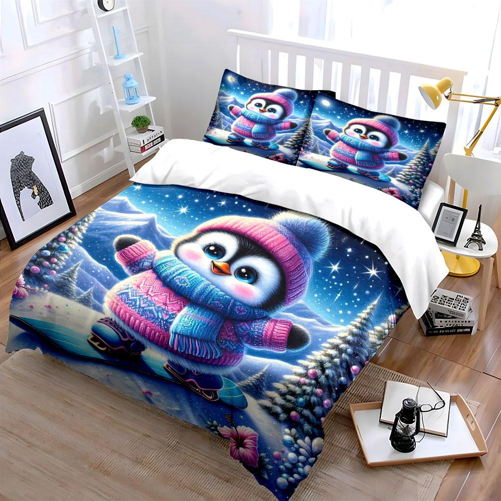 Frosty penguin's snowy charm. Bedding sets Duvet covers Pillowcases(1* Duvet Cover 2* Pillowcases without duvet insert)