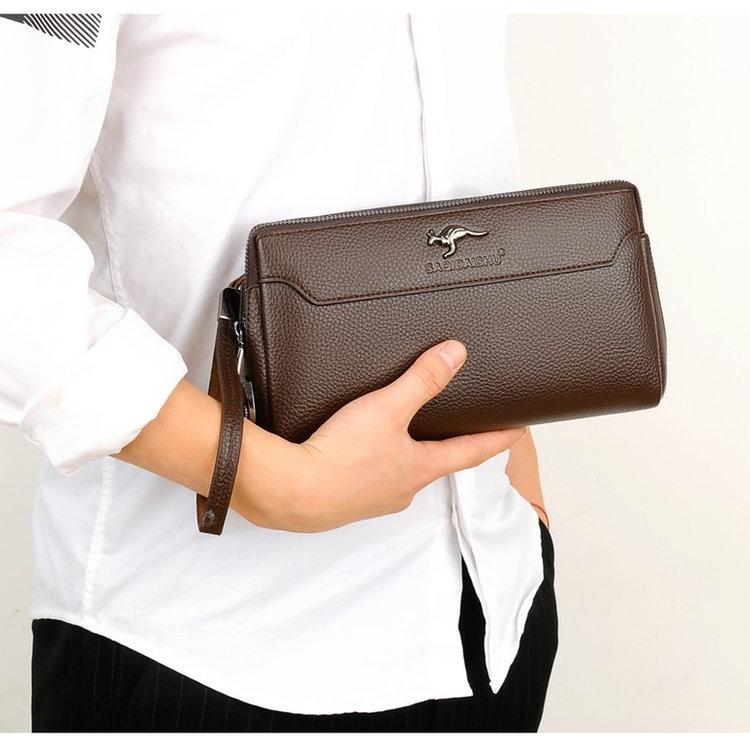 Men's Lychee Pattern Business Clutch Bag with Lock Anti-theft Bag