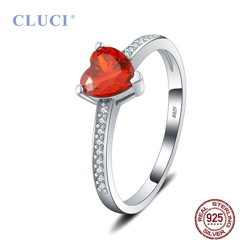 

CLUCI Romantic Love Silver 925 Red Heart Women Wedding Rings Jewelry Gift for Valentine Day DR1058SB 6