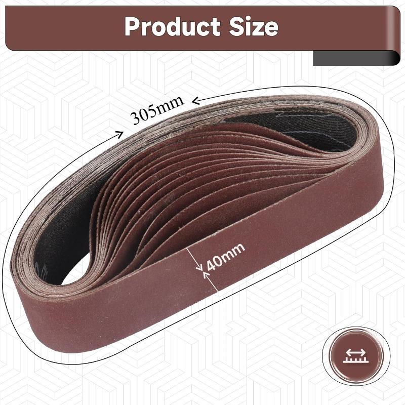 10 Pcs 40x305mm Aluminum Oxide Abrasive Belt Sander File Belt for Woodworking, Metal Polishing, Knife Sharpener