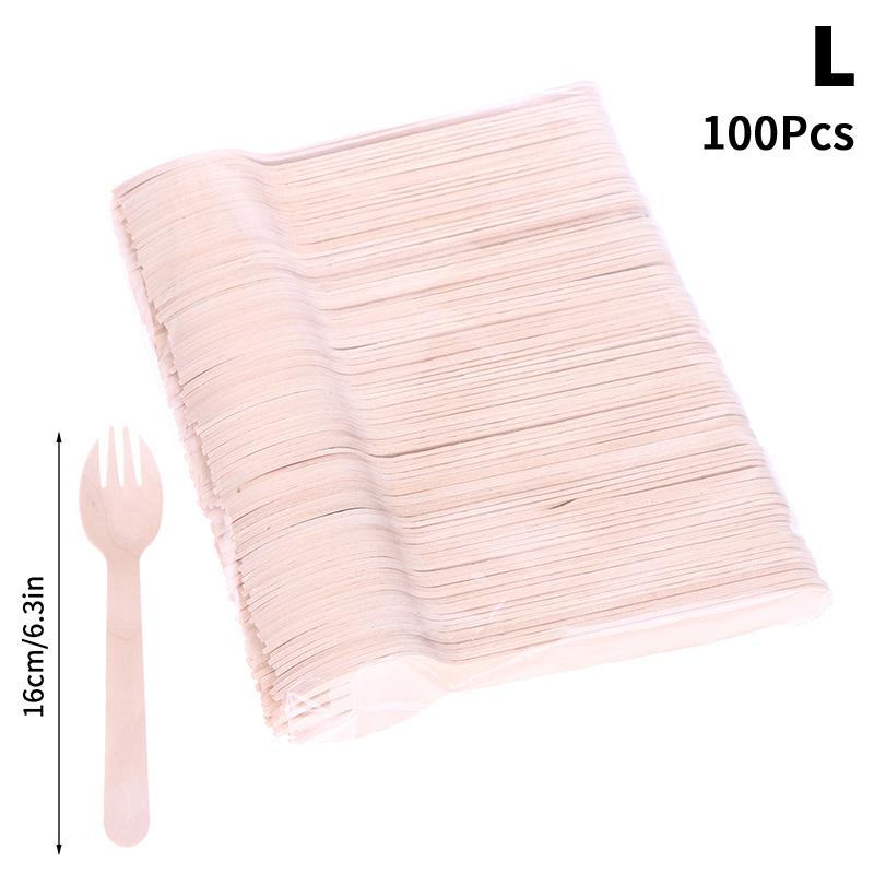 100 Pcs Disposable Wooden Cutlery Forks/Spoons/Cutters Knife Party Supplies Kitchen Utensil Dessert Tableware Packing Set