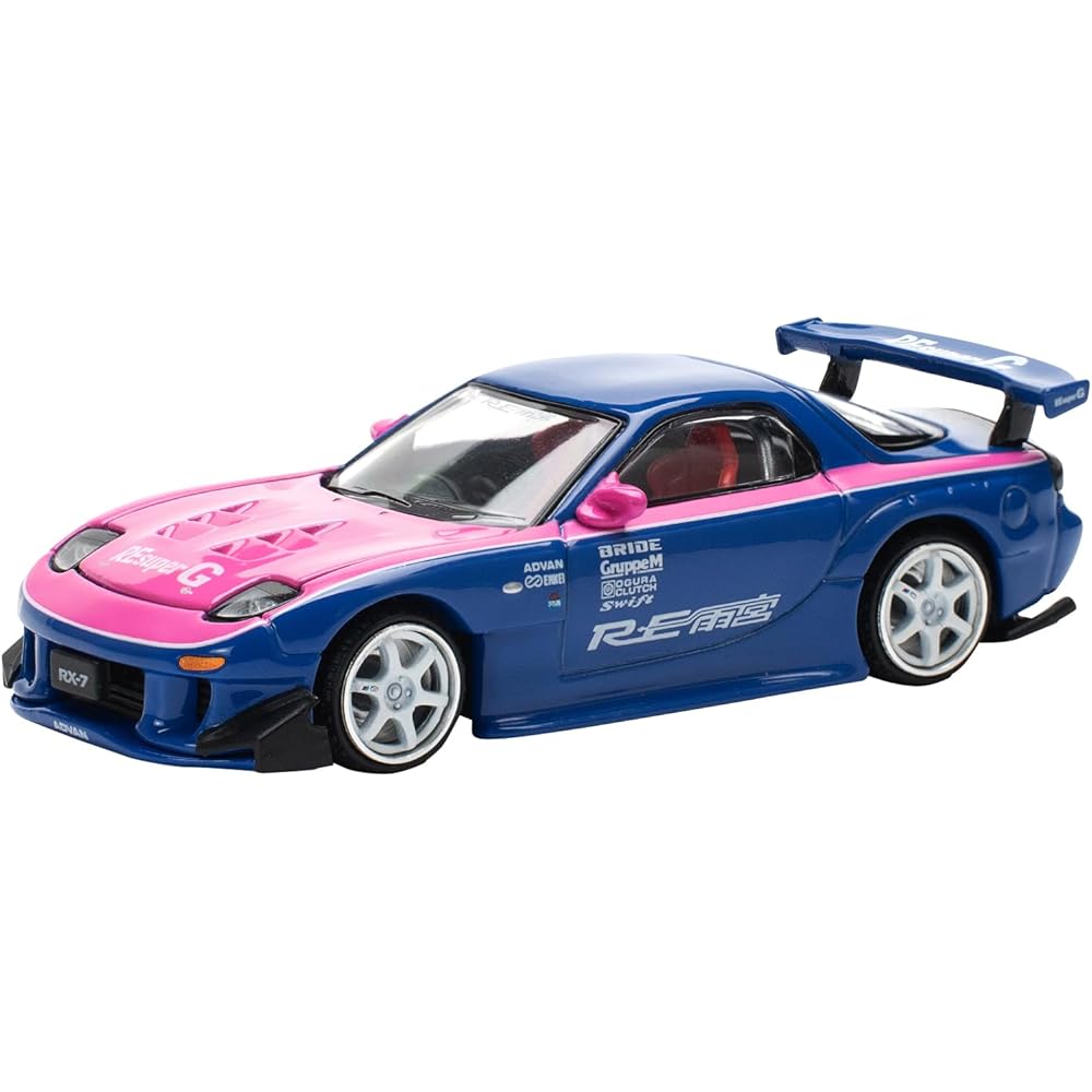 POP RACE 1/64 Mazda RX7 RE Amemiya Blue Pink Diecast Model Car Collectible