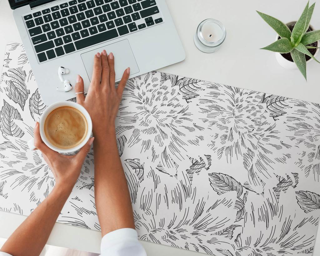 Modern Protective Keyboard Mat Floral Leaf Sketch 100X50 Cm