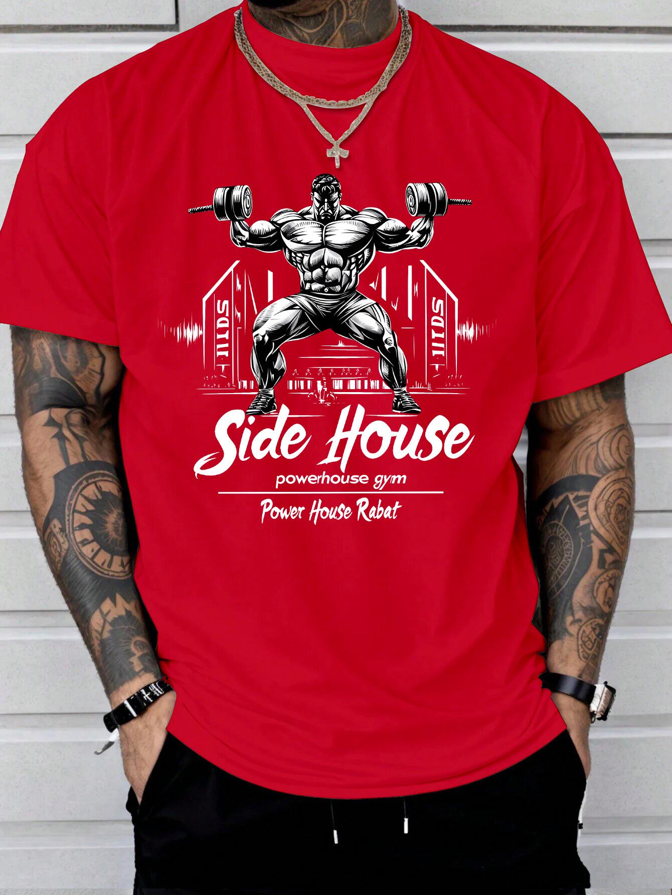 

Muscular Man Red Cotton TShirt Casual Streetwear Style Fitness Gym Workout Graphic Tee Men Workout Gear - Men s Summer Cotton... S разноцветный