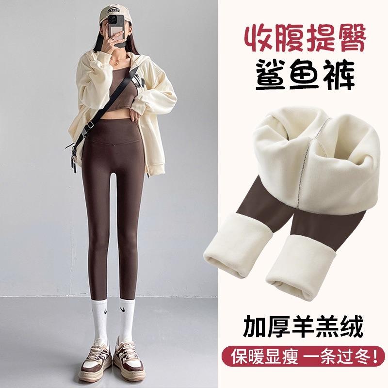Shark pants velvet women's autumn and winter wear high waist, belly and thin, thickened autumn and winter cold-proof and warm Barbie leggings