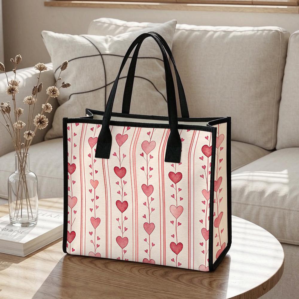 Romantic Heart Pattern Casual Daily Tote Bag Lightweight Portable Ladies Shoulder Handbag