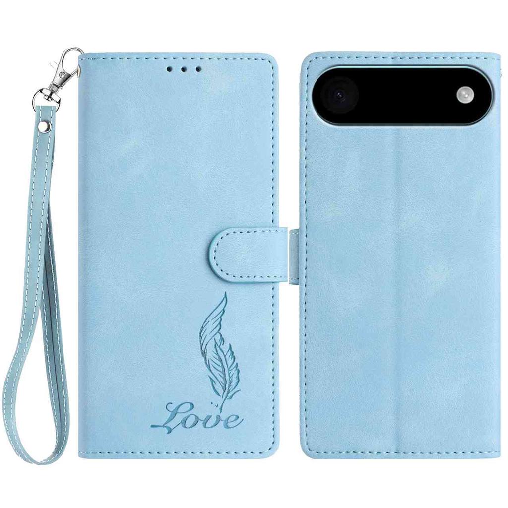 For iPhone 17 Air Case Imprinted Feather PU Leather Wallet Phone Cover with Wrist Strap