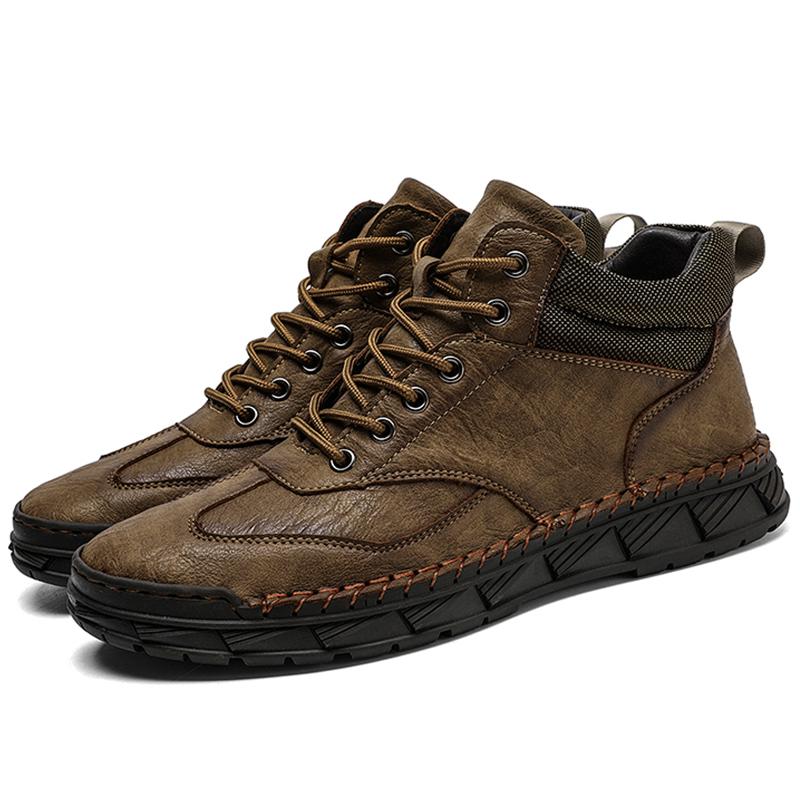 Men's Retro Genuine Leather Large Size Casual Shoes Winter Plus Velvet Warm Ankle Boots Spring and Autumn Men's Mid-cut Short Boots