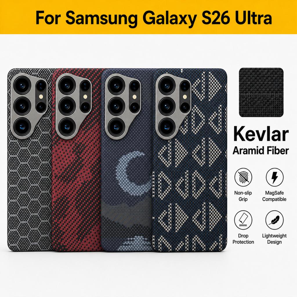 Per Samsung Galaxy S26 Ultra Custodia 100% Fibra di Carbonio Aramidica Kevlar Con Magsafe Copertura Lussuosa Magnetica Ultra-Sottile Custodia Posteriore per Telefono