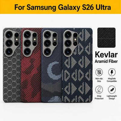 Per Samsung Galaxy S26 Ultra Custodia 100% Fibra di Carbonio Aramidica Kevlar Con Magsafe Copertura Lussuosa Magnetica Ultra-Sottile Custodia Posteriore per Telefono