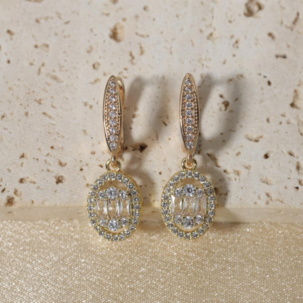 

1 Pair Fashion Oval Dangle Earrings for Women Zirconia Earring Jewelry Wedding Party Accessories золотий