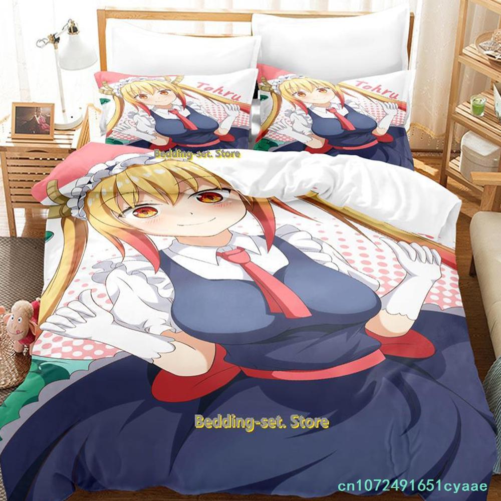 Miss Kobayashi's Dragon Maid Bedding Set Anime three-piece Set Adult Kid Bedroom Duvetcover Sets Kawaii Girls Conjunto De Cama