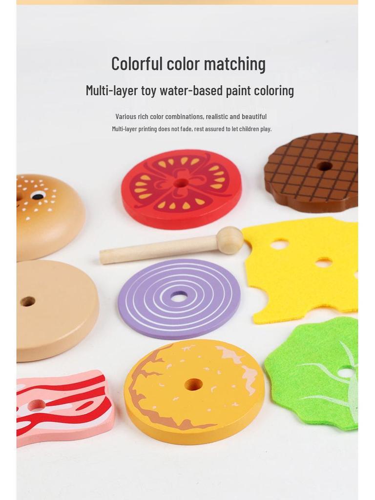 Wooden Hamburger and Fries Pretend Play Set - Educational Toy for Kids