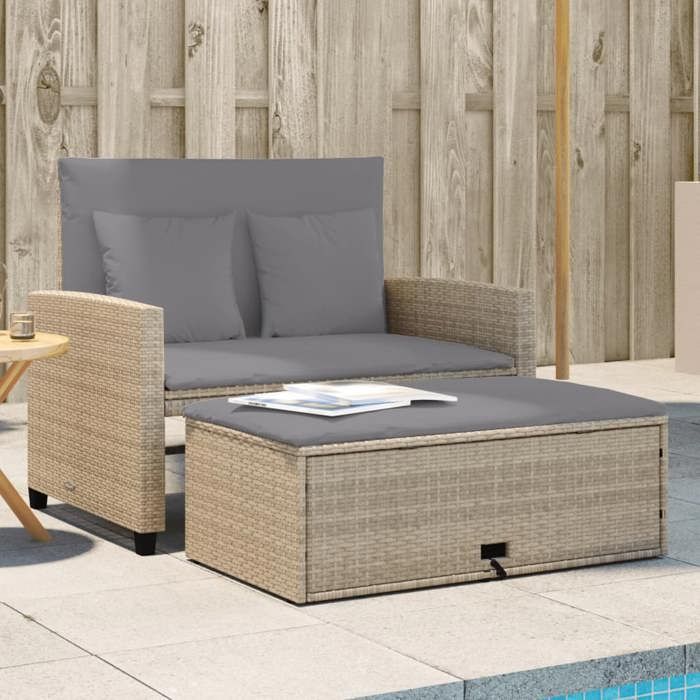 VidaXL Canapé de Jardin avec Coussins 2 Places, Siège avec Repose-pieds, Canapé-lit avec Dossier, Meuble de Terrasse Patio, 365136