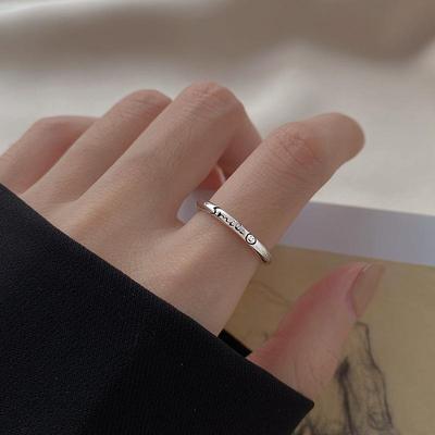925 Sterling Silver Women's Trendy Letter Open Ring - Niche Design, Fashionable Plain Band for Index Finger, Light Luxury Style