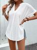 2026 Women's Solid Color V-neck Textured Jacquard Short Sleeve Hollow Out Top