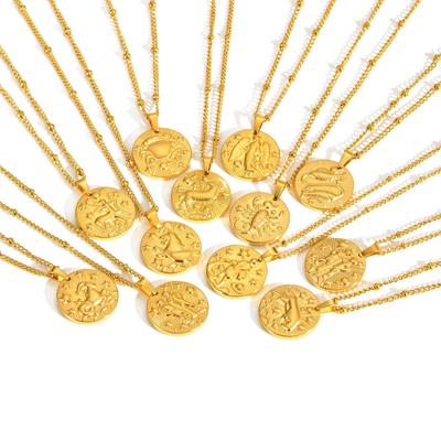 18K Gold Stainless Steel Zodiac Pendant Necklace for Women