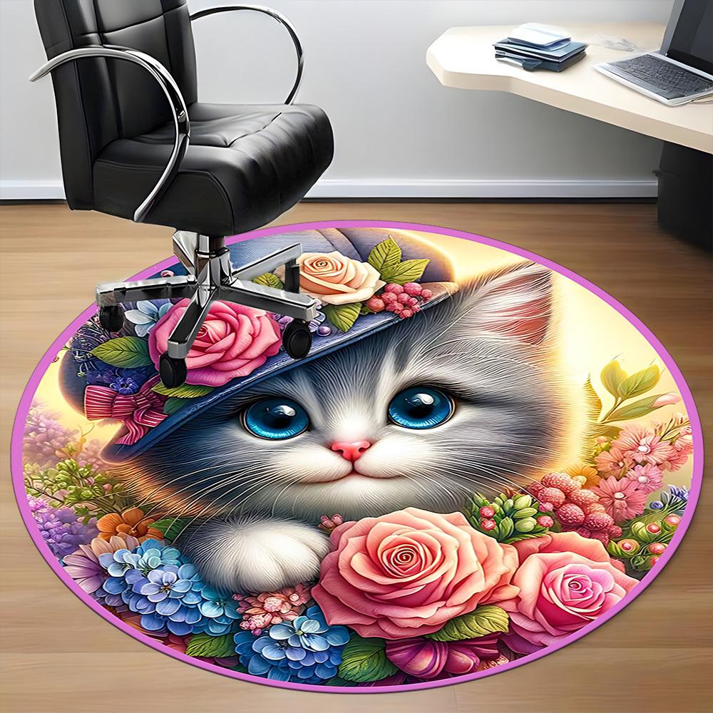 1pc Floral Hat Cat Chair Carpet for Office, Non slip, Soft and Durable Office Rug for Interior Decoration