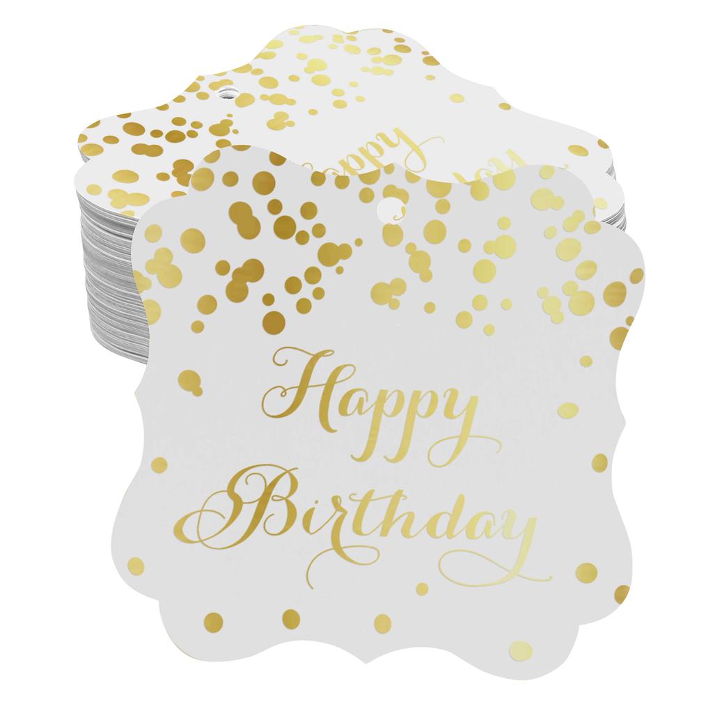 Inkdotpot Real Gold Foil Bracket Shape Paper Hang Tags Happy Birthday Favor Tags Pack Of