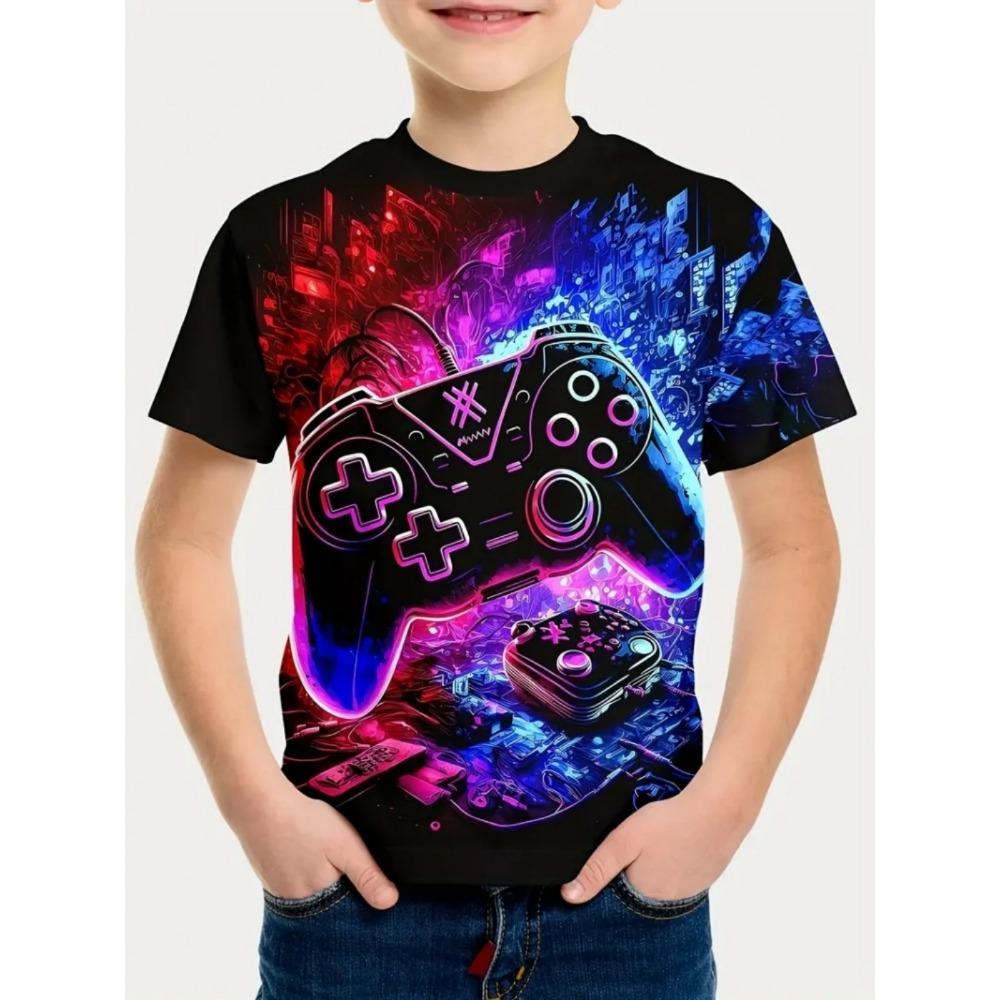 Casual Game Style Kids T-Shirt, Boys' Top, Baby Summer Short Sleeve Comfortable Clothing