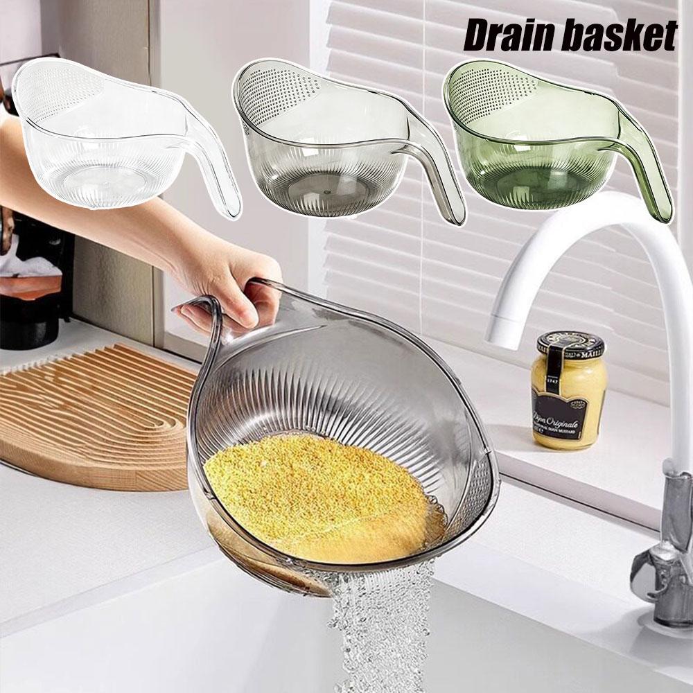 Thick Transparent PET Drain Rice Bowl Sturdy Vertical Grain Drain Basket Multifunctional Fruit Vegetable Washing Sieve Colander