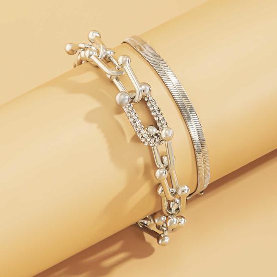 U-Shaped Bangle Bracelets for Women Punk Metal Snake Bone Shape Bracelet Trendy Zircon Hoop Link Charm Jewelry