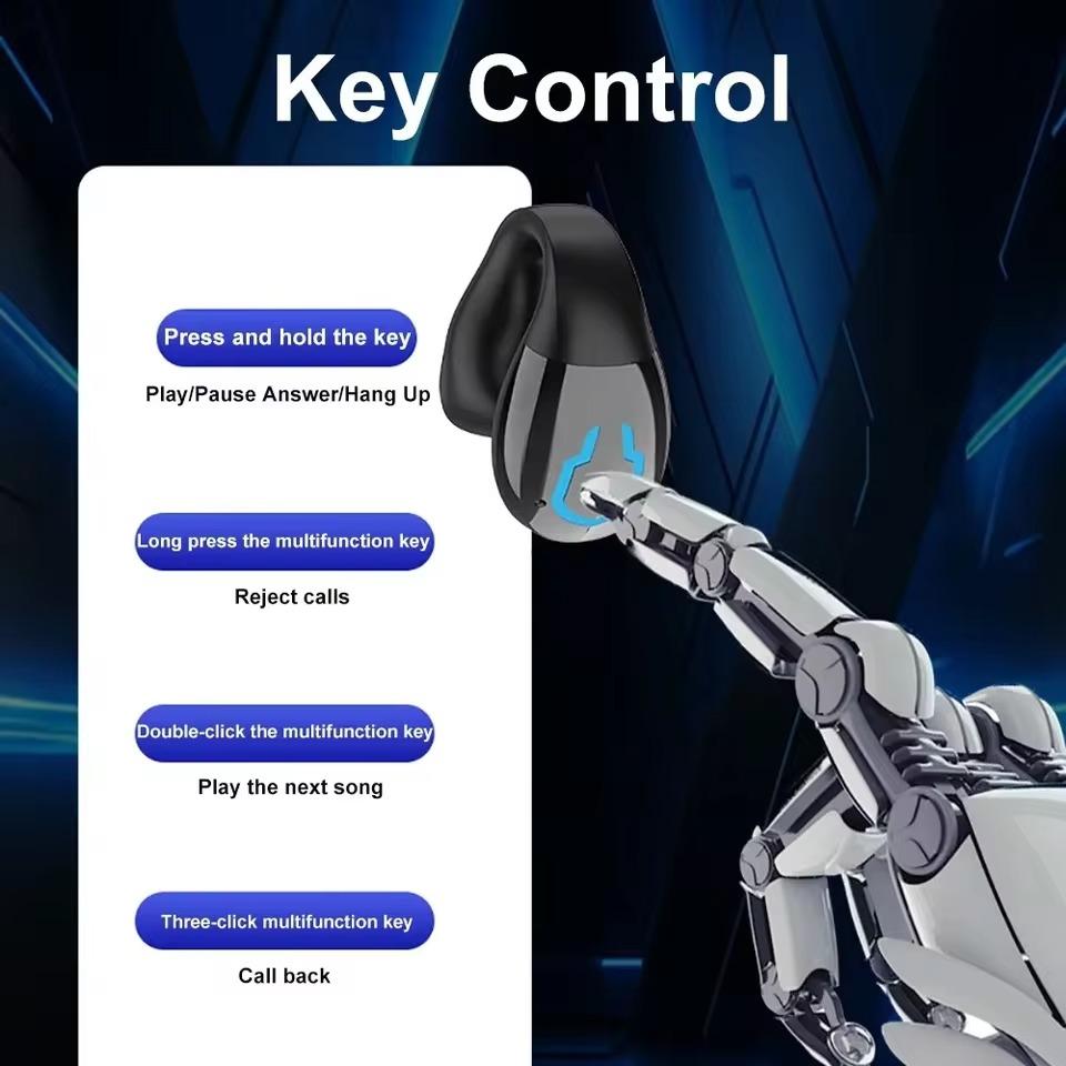 Bluetooth 5.4 Earphone Wireless Headphone Ear Clip Headset HiFi Stereo Noise Reduction Waterproof Earbud