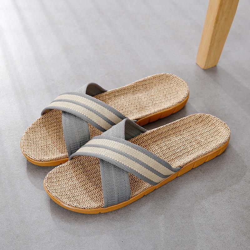 Unisex Thick-Bottom Rattan Straw Linen Slippers for All Seasons