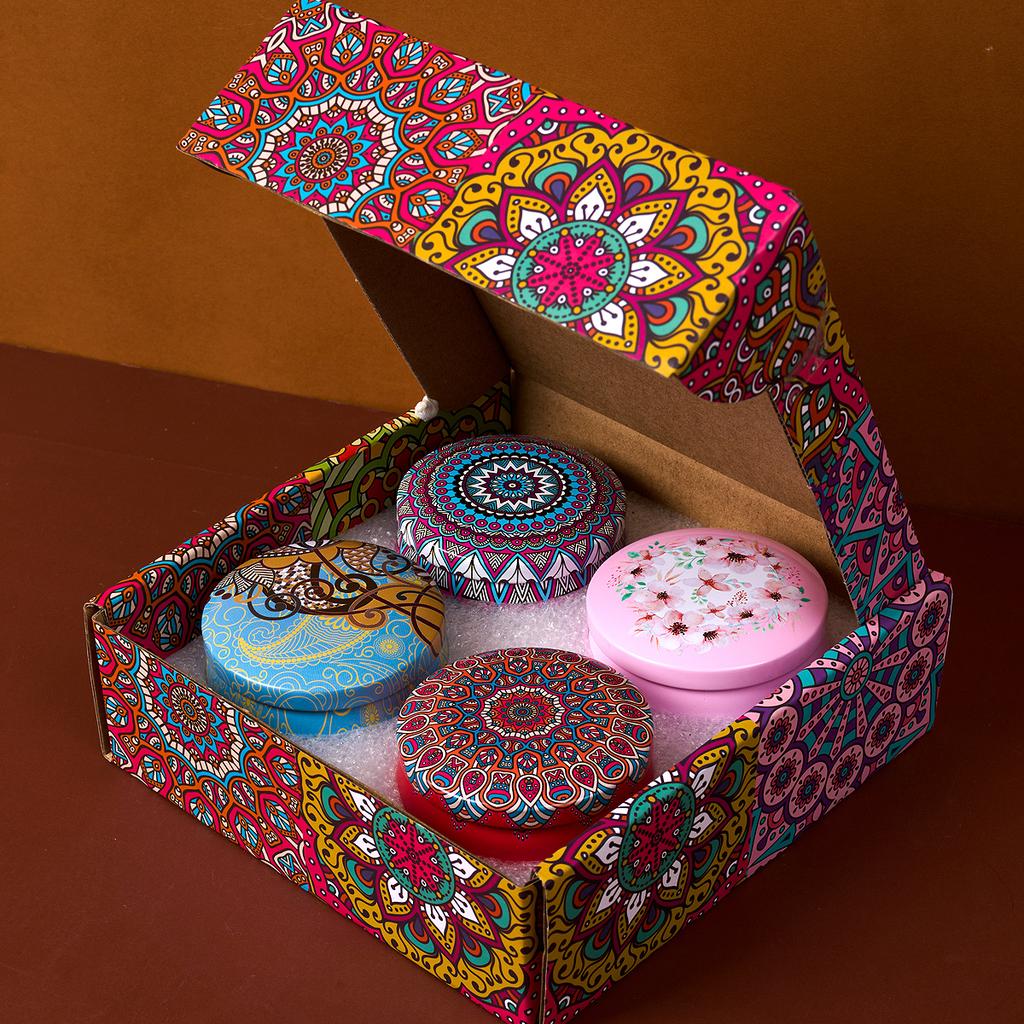 4PCS/Set Scented Candle Box Vintage Flower Rose Lavender Candle Jars Soy Wax Fragrance Candles Wedding Birthday Gift Home Decor