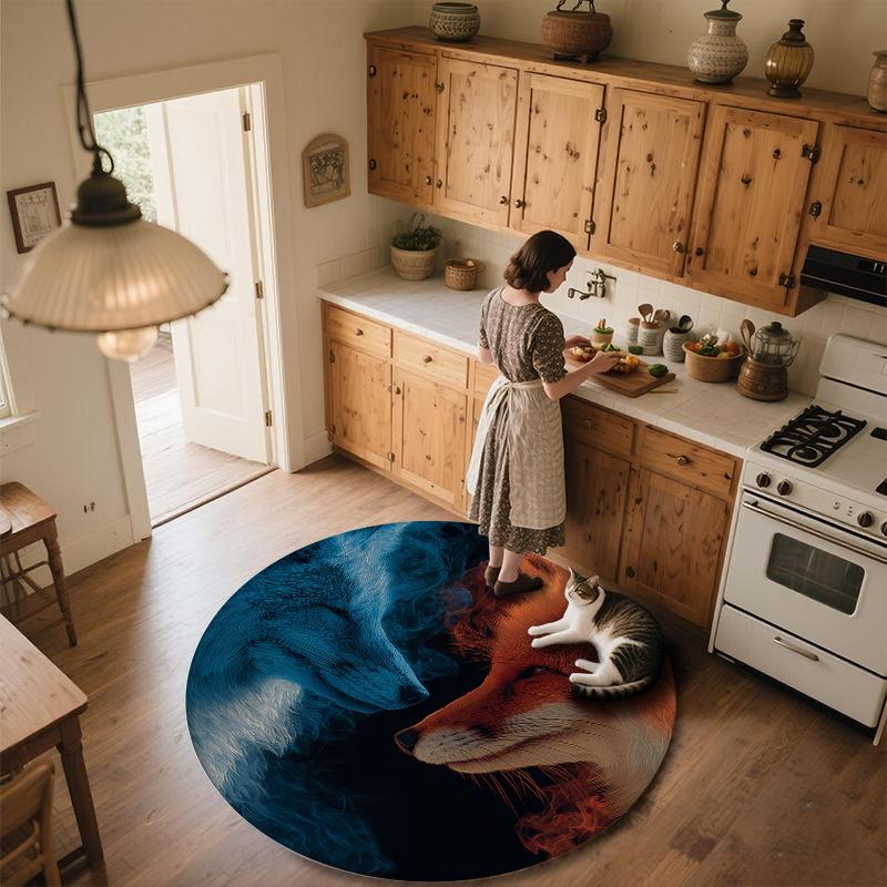 Glowing Fox,Round Area Rug,Carpet Rug for Living Room Bedroom Sofa Playroom Decor,Non-slip Floor Mat
