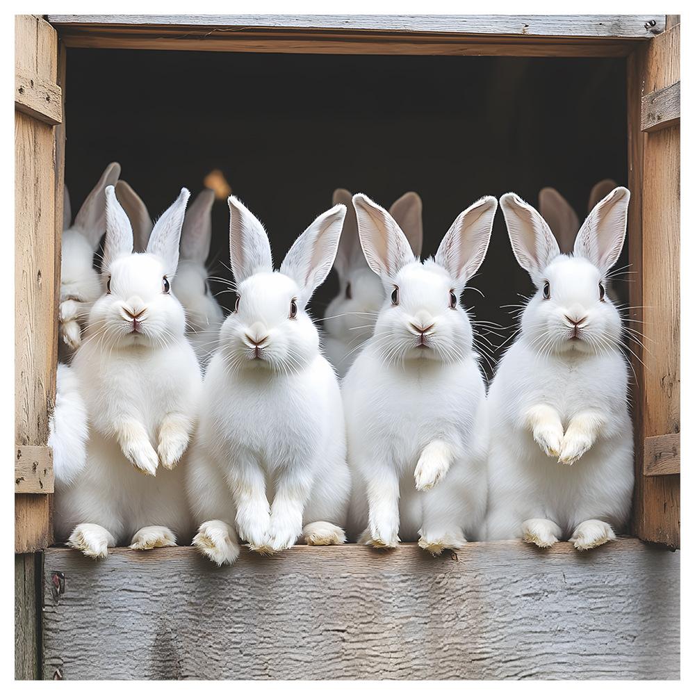 Autocollants muraux décoratifs pour armoires de cuisine, joli petit lapin blanc, arrière-plan de la maison, aménagement paysager