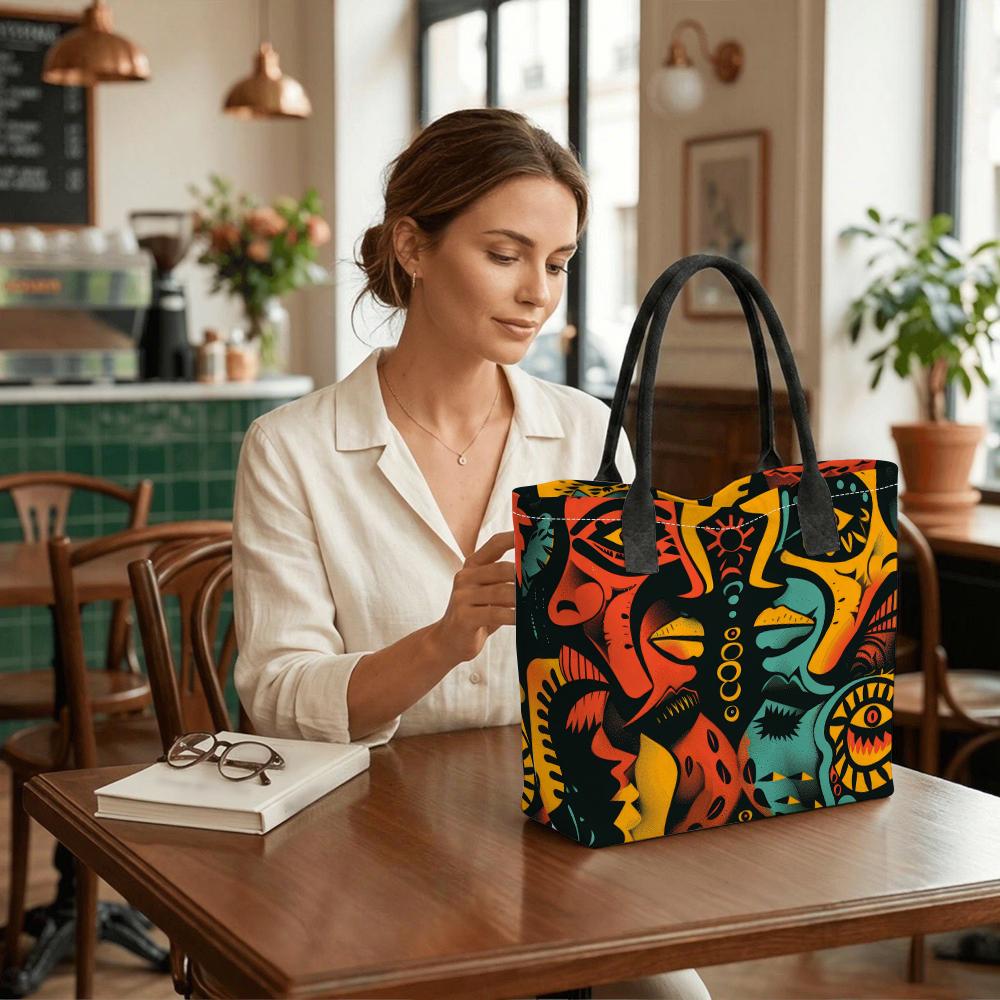 Vibrant Abstract Print Casual Large Tote Bag Daily Portable Fashion Shoulder Handbag for Outdoor