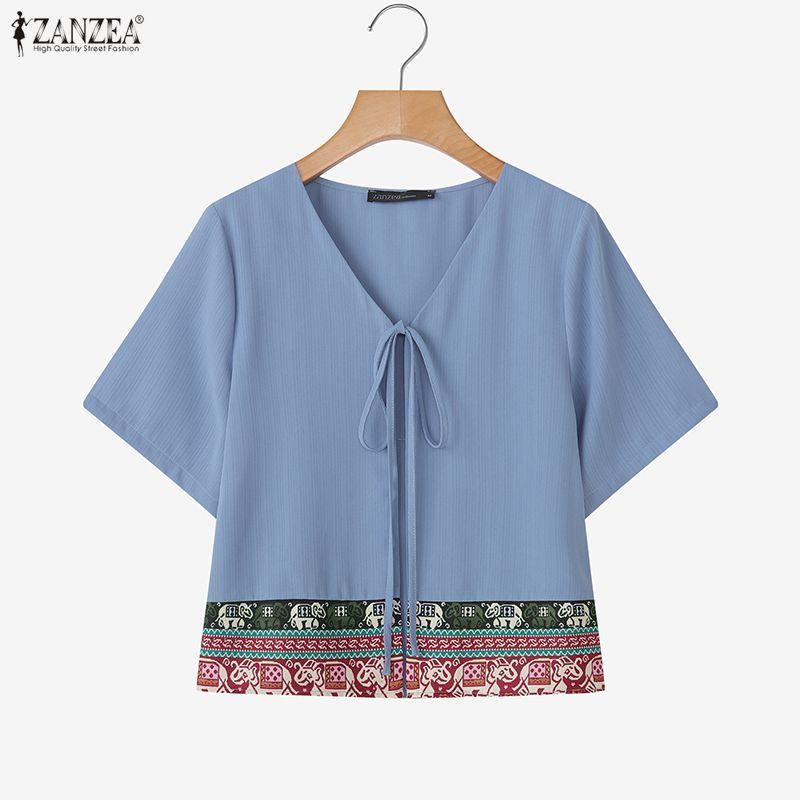 ZANZEA Womens Summer Casual V-Neck Short Sleeve Cardigan Blouse