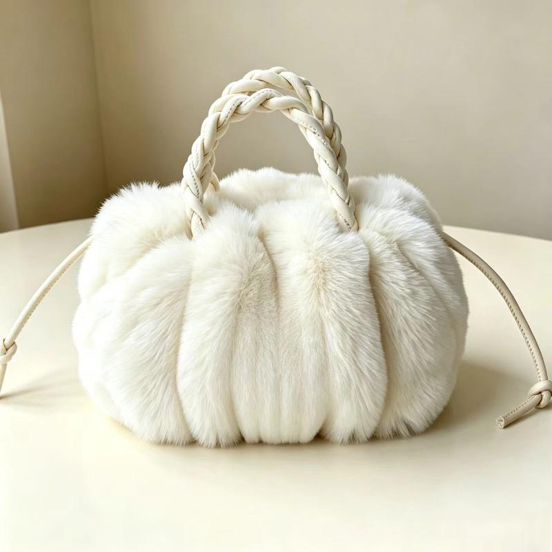 New Plush Bag Imitation Rabbit Fur Cute Pumpkin Bag Portable Lady Bag Autumn and Winter Clouds Soft and Cute Temperament Shoulder Messenger Bag