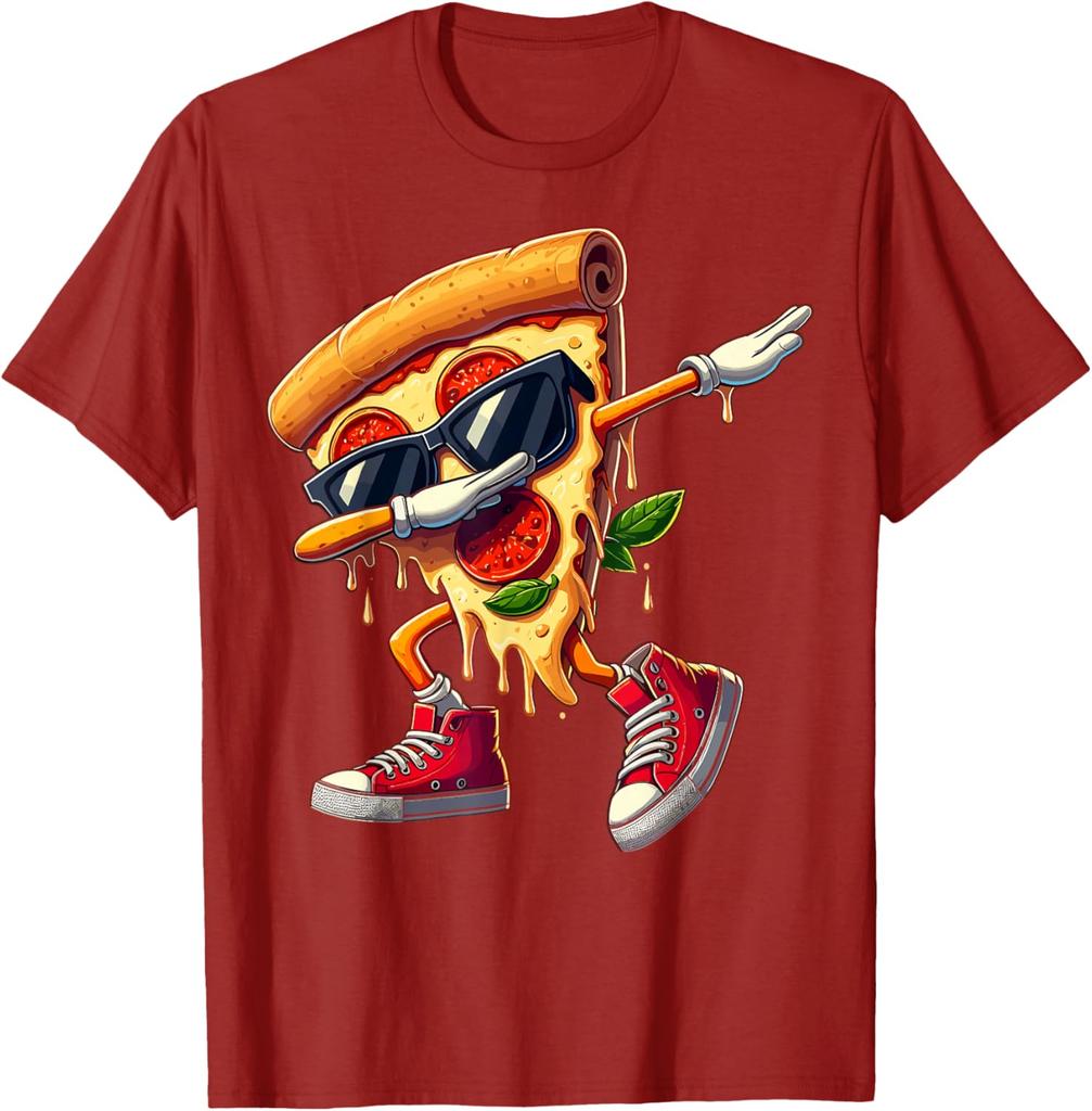 Dabbing Pizza Slice Dancing Foodie Graphic Tee Cool Casual Cotton Short Sleeve T-Shirt for Men