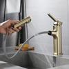 Brushed Gold Pull-out Bathroom Sink Faucet Brass Deck Installation Hot And Cold Mixed Water Basin Faucet 360 Degree Rotating