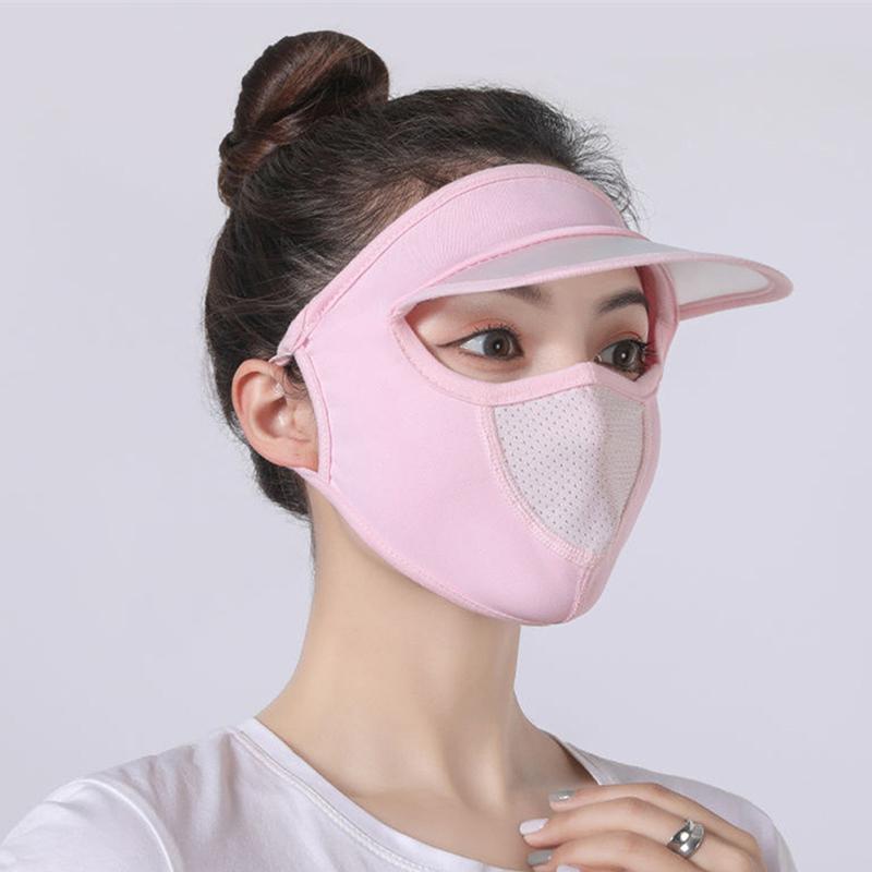 Ženy tenké prodyšné ledové hedvábí opalovací krém s dlouhým krkem, celoobličejová maska, letní UV ochrana, cyklistika, venkovní plážová krása, sluneční klobouk