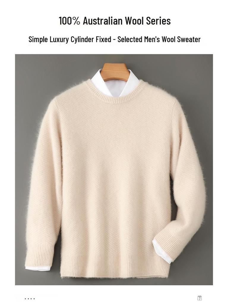 Men's 100% Wool Thick Round Neck Casual Sweater - Autumn/Winter Pullover