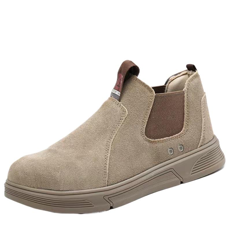 Labor Insurance Shoes Men's Flip Leather Shoes Steel Bag Head Anti-smashing and Stab-proof One-pedal Construction Site Protective Shoes