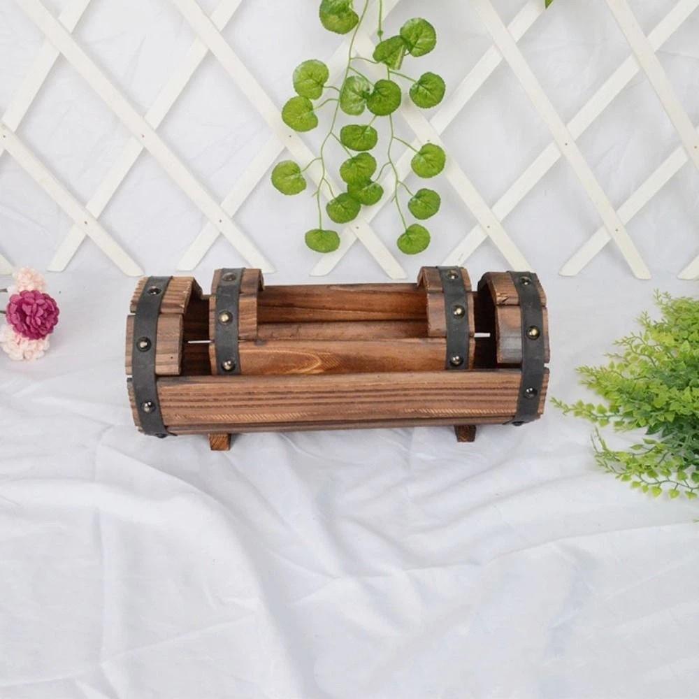 Rustic Wooden Barrel Planter Box Solid Flower Containers Half Barrel Planter  Outdoor Garden