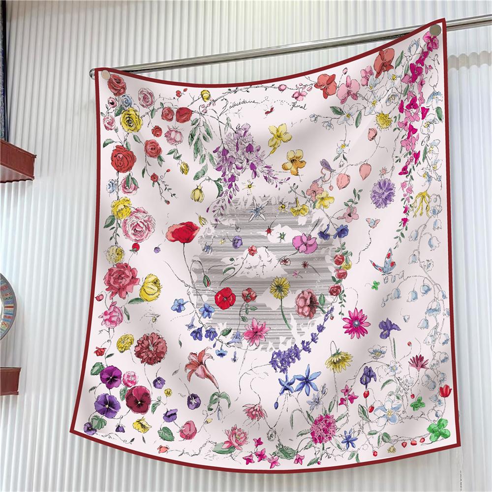 Seidenschal Damen Bedruckte Quadratische Schals Kopf-Echarpes Seiden-Foulards Femme Wickeltücher Strand-Schal Bandana Dame Hijabs 90CM