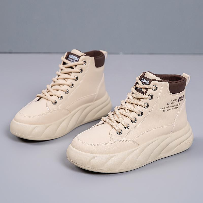 2025 new spring and autumn high-top fashion women's little white shoes platform heightening casual shoes non-slip student board shoes