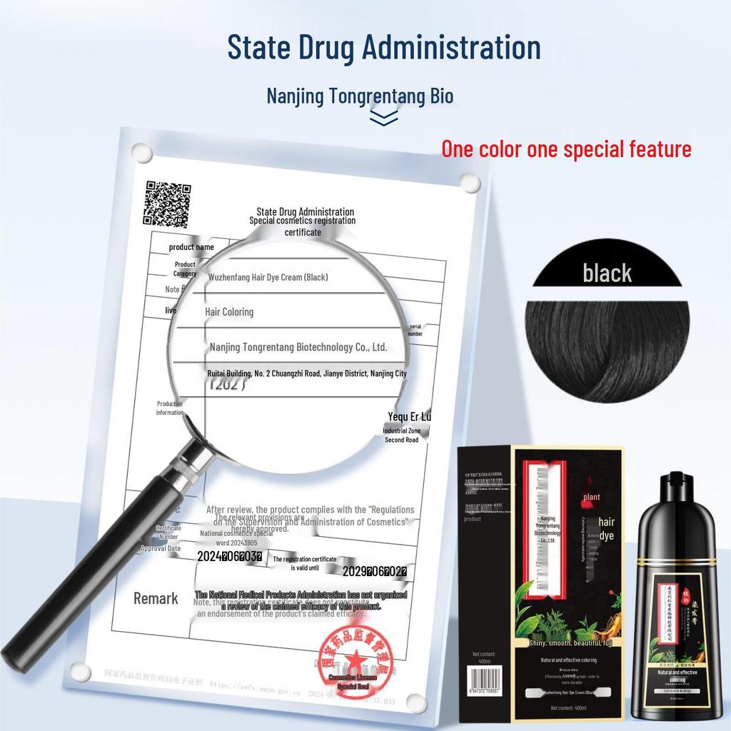 Nanjing Tong Ren Tang Plant-Based Hair Dye: Black Coverage in One Wash, Scalp-Safe, Hair-Friendly