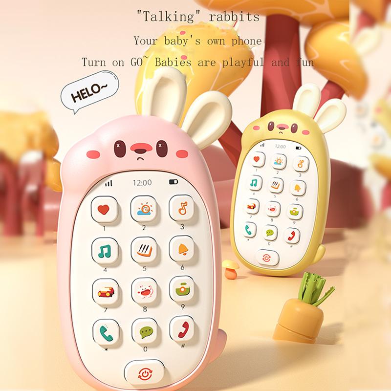 Children's rabbit toy mobile phone baby chewing puzzle non-toxic odorless multi-functional music mobile phone no battery
