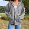 Ladies Fall Winter Coat Solid Color Loose Zip Up Pockets Long Sleeve Drawstring Hooded Elastic Cuff Lady Hoodie Jacket