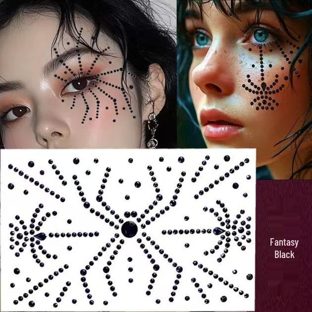 Spider Witch Rhinestone Scar Makeup In Red & Black Glitter for Halloween