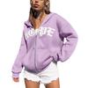Unisex Oversized Zip-Up Hoodie With Letter Print Cotton Blend Warm Casual Sweatshirt
