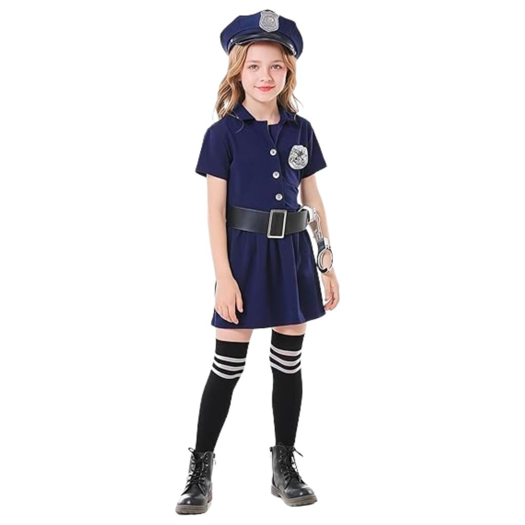 Disfraz de Policía para Niñas 5-6 Años 130 cm Conjunto Azul Marino con Gorra Silbato y Esposas