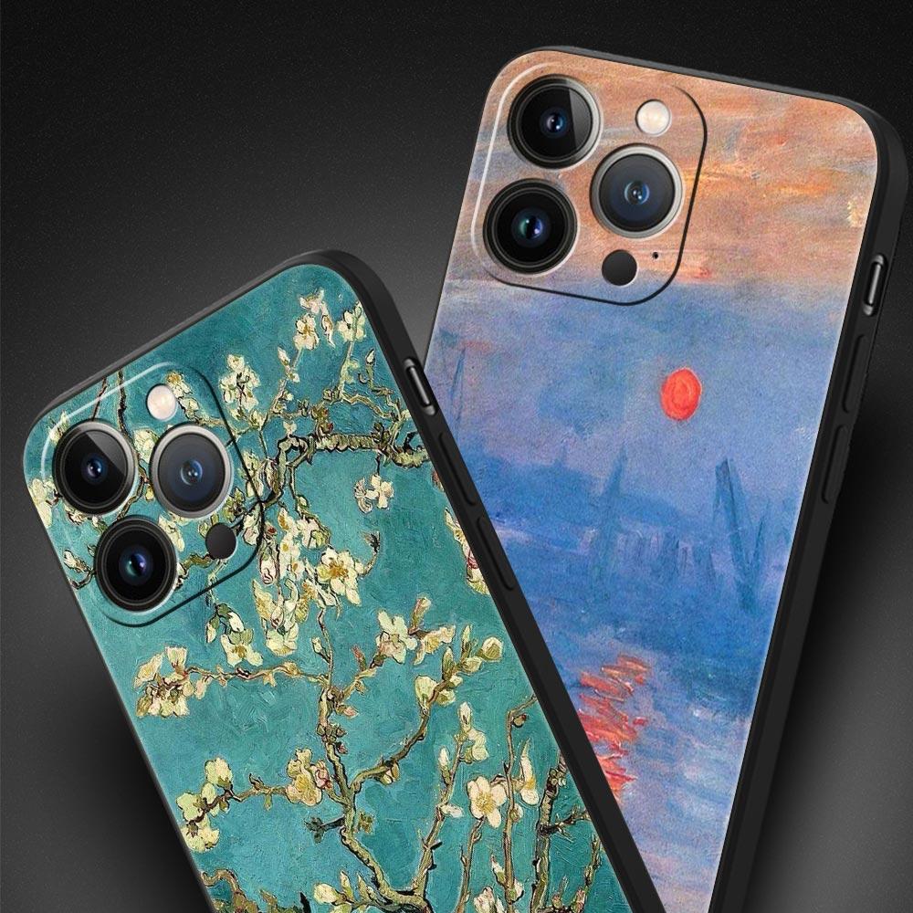Claude Monet Jardin Peinture Art Étui de Téléphone Pour iPhone 17 16 15 Pro Max 11 12 13 14 7 8 Plus SE 2020 X XR XS Coque Souple Noir