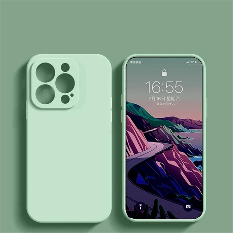 Matte Square Soft Liquid Silicone Phone Case For iPhone 15 14 13 12 11 Pro Max X XR XS Max 7 8 15 Plus Lens Camera Protection Cover